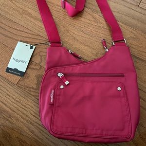 NWT Baggallini Slim Cross Over Crossbody Hot Pink